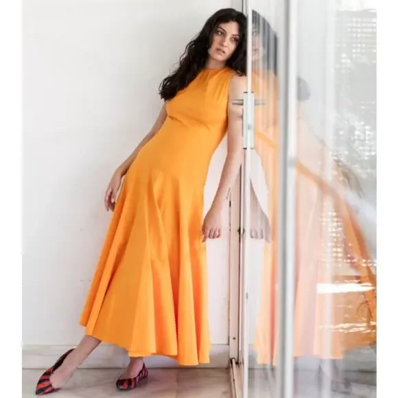 ZARA A-Line Orange Midi Dress NWT | Cotton Blend Blogger Fave - Picture 10 of 16